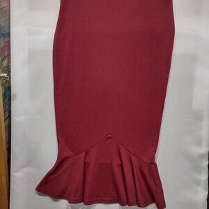VIWENNI VINTAGE MERMAID HEM HIGH WAISTED MAROON SPANDEX SKIRT CONTOUR PENCIL XL